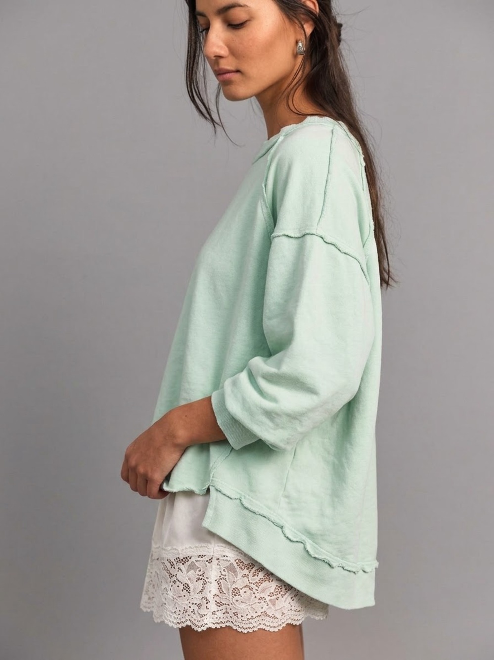 Free People FP Movement Mint Green Pippa Slouchy Crewneck Sweatshirt M/L Coastal